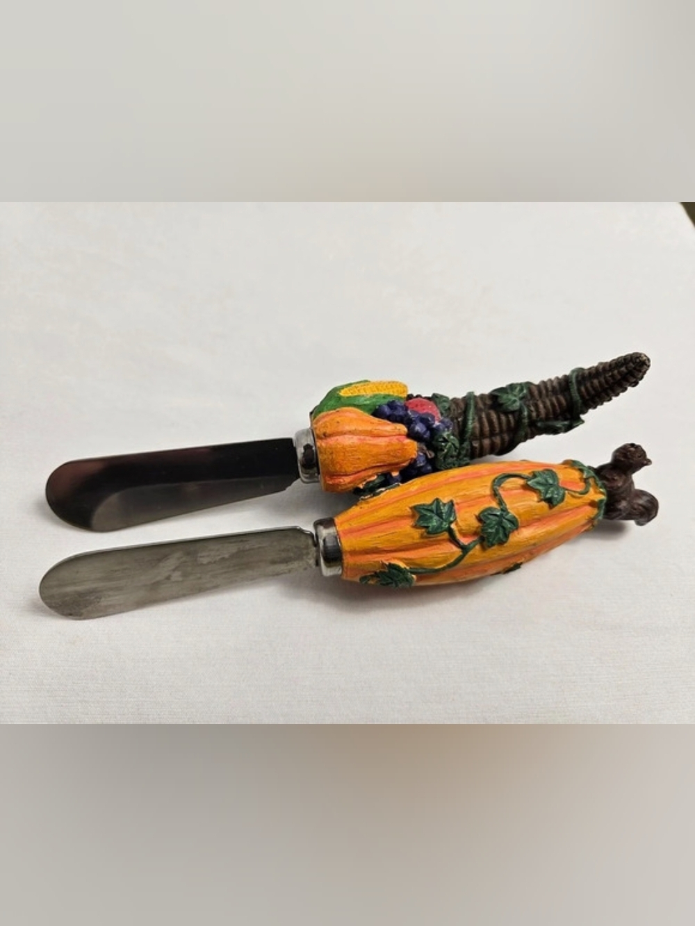 Harvest Thanksgiving Fall Pumpkin Cornucopia Cheese Spreaders Knives Set Of 2